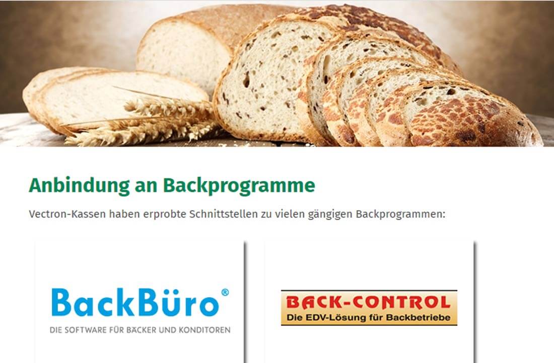 Brot und Ähren, darunter eine Übersicht von Backprogrammen