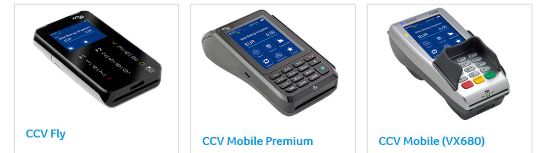 Drei mobile Kartenlesegeräte des Anbieters CCV.