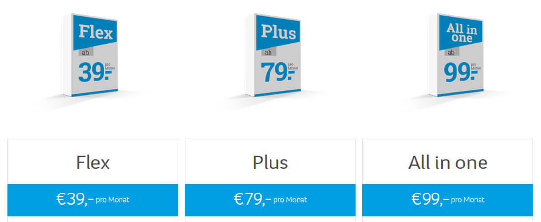 Tabelle mit drei Preis-Paketen für das Kassensystem CCV