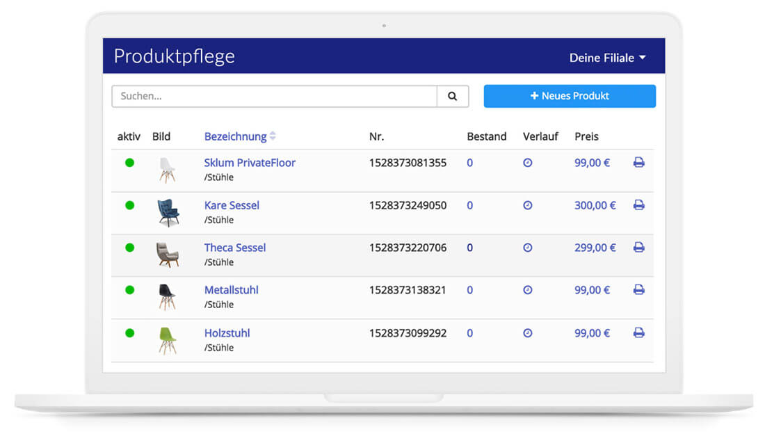 Blick in das Dashboard einer LocaFox-Kasse mit speziellen Features für den Baumarkt