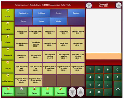 Blick in das Dashboard des Kassensystem PosBill mit Übersihct über Waren.