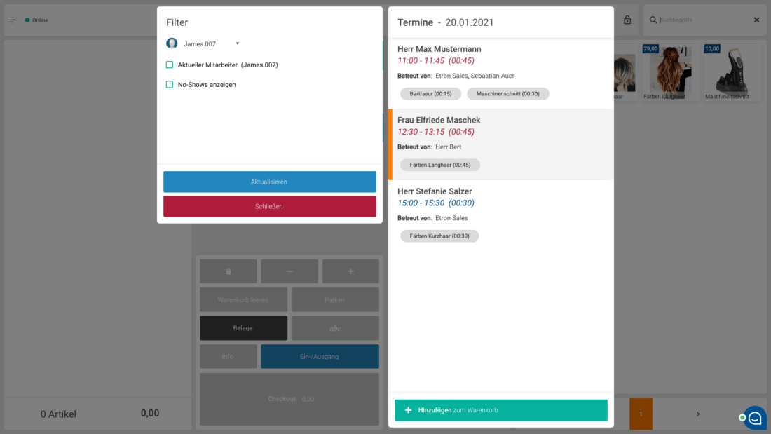 Im Bild der Online-Kalender von ETRON