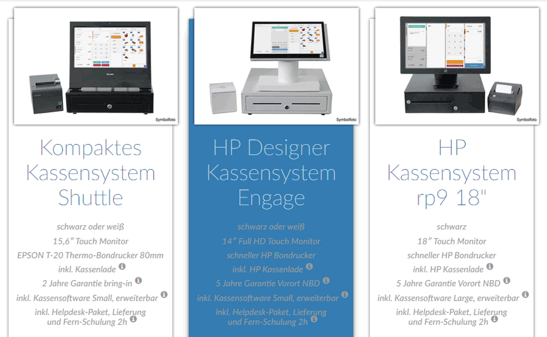 Hardware-Pakete des Kassensystemanbieters ETRON: POS, Kassenlade, Monitor, Drucker