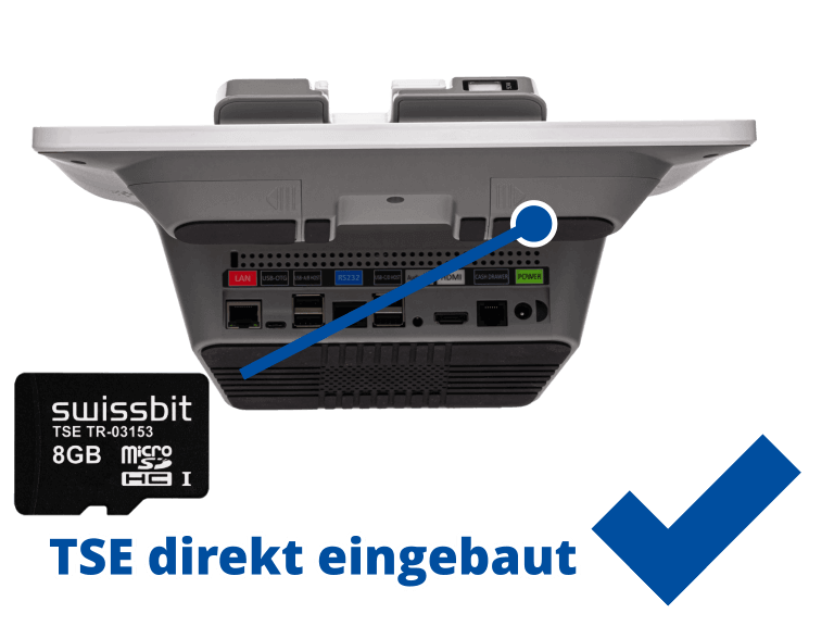Grafik einer Kasse mit TSE-Chip für eine elektronische Registrierkasse von POSSUM