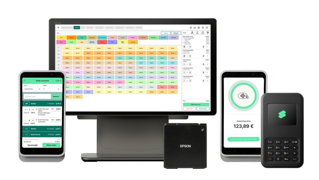 SIDES Kassensystem mit Monitor, Bondrucker, Smartphone und mobilem Kartenterminal