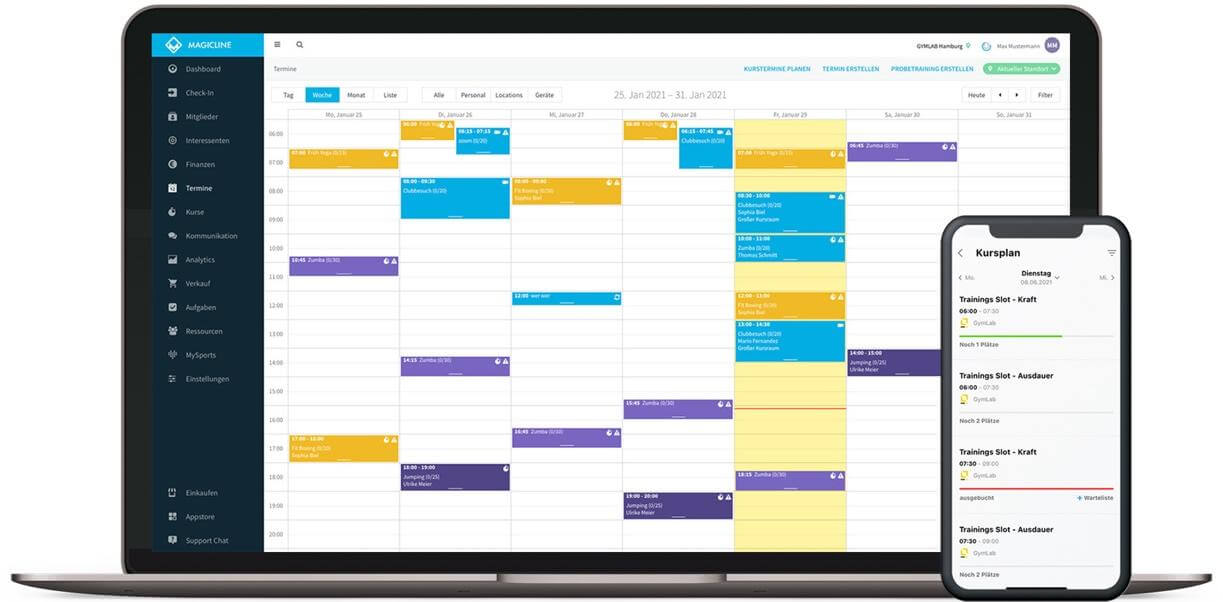 Über Magicline kannst du beispielsweise auch deine Kurspläne managen. (Bild: Magicline)