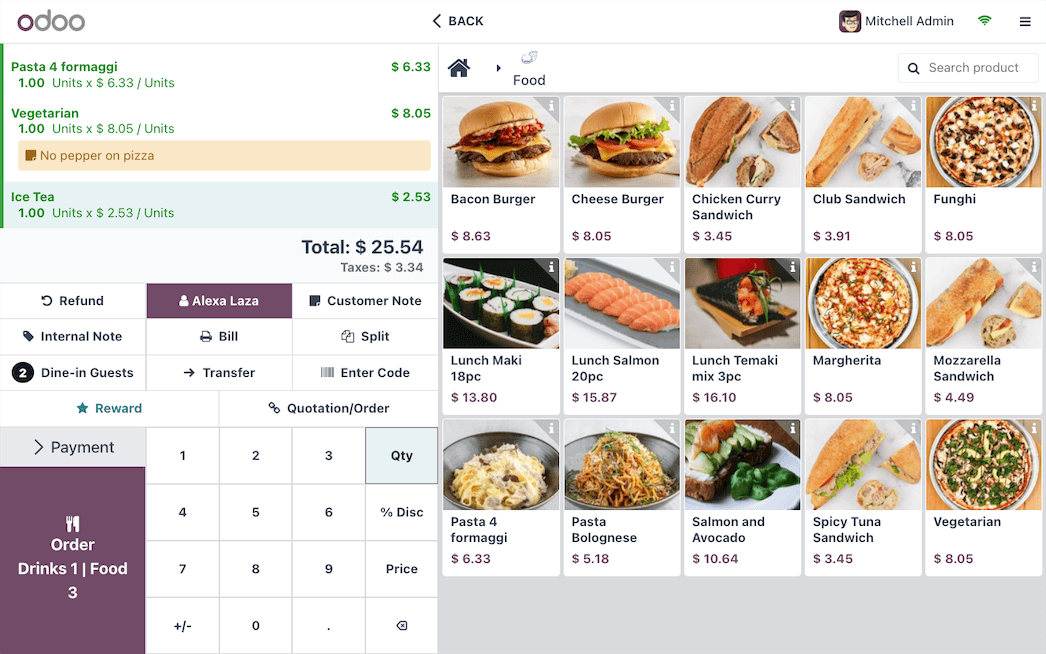 Ein Beispiel für das Kassensystem von Odoo für Restaurants. (Bild: Odoo)