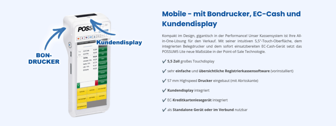 Grafik mit Erklärung der Funktionen des POSSUM M5 Lite