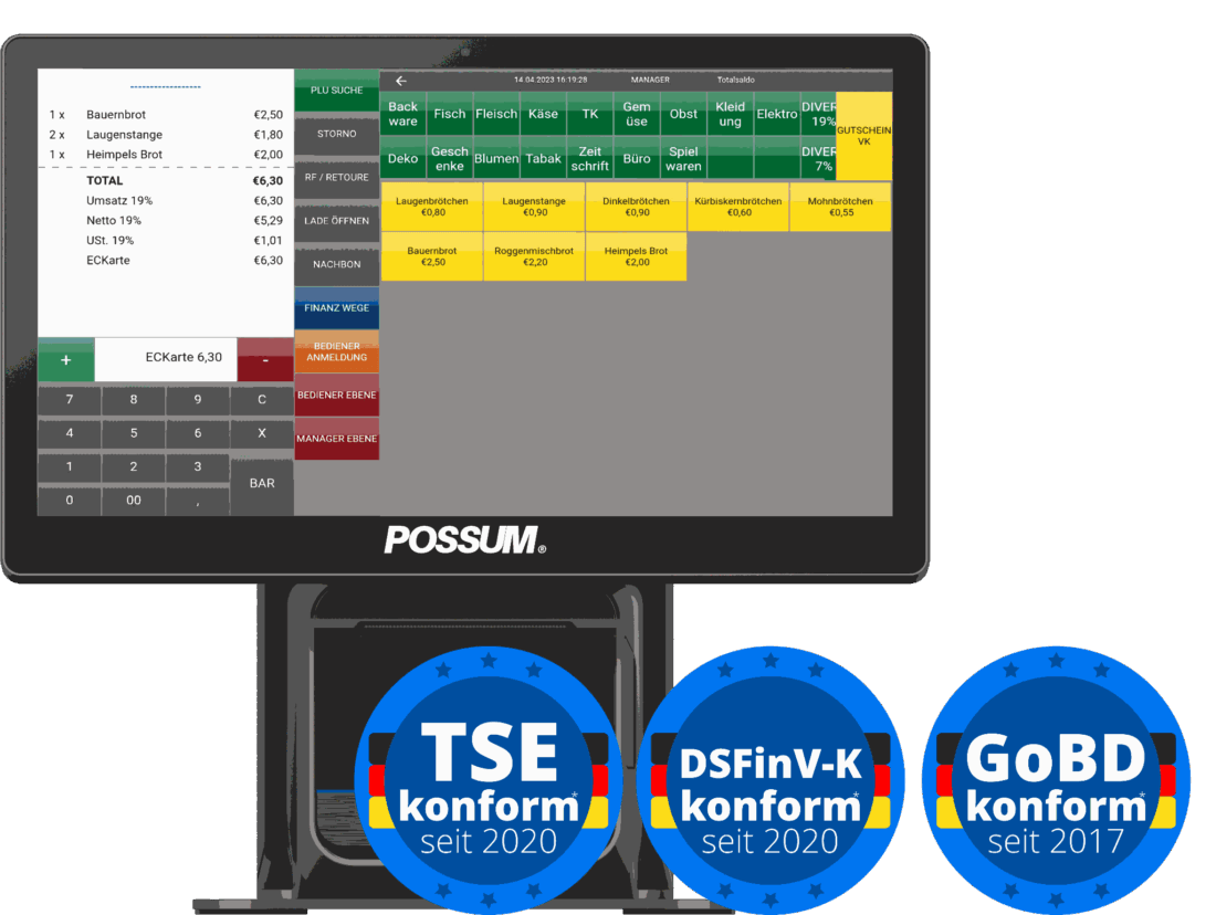 possum kassensystem ist TSE-konform, DSFinV-K-konform und GoBD-konform