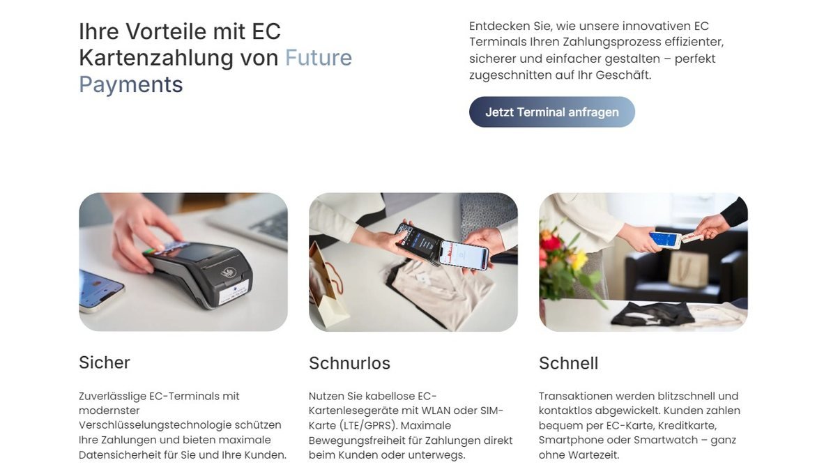 EC-Kartenlesegeräte von Future Payments mit kontaktloser Zahlung im Geschäft